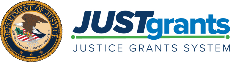 JustGrants logo with the Department of Justice logo