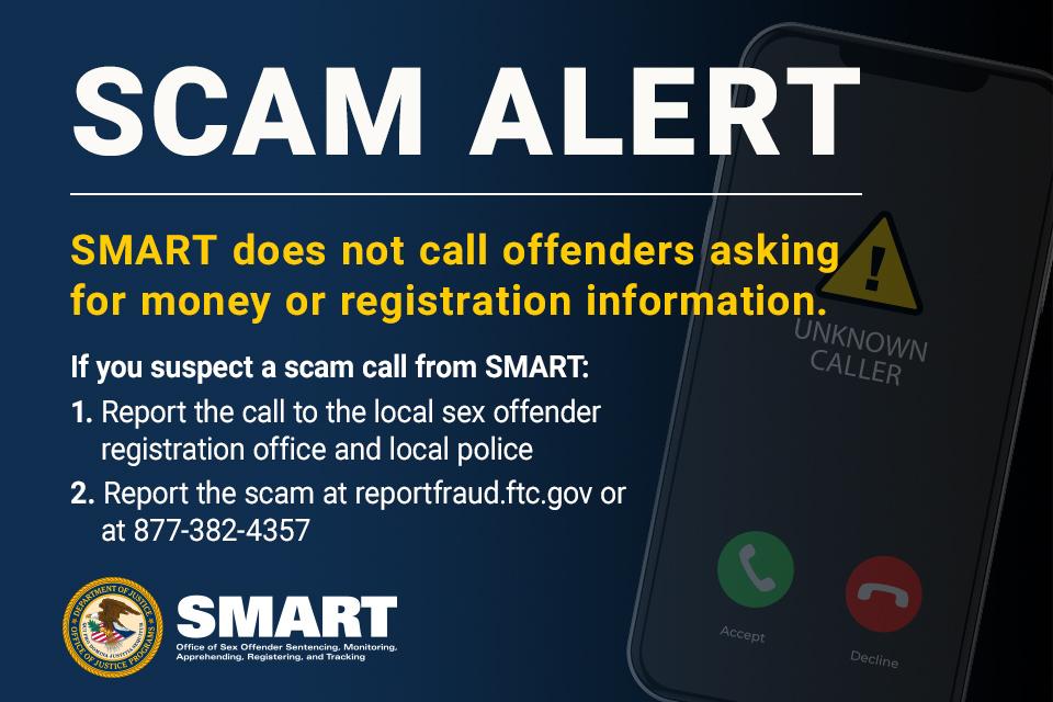 Scam Alert Graphic Card A phone with an alert on it one a blue background with white and yellow text and the SMART Office logo