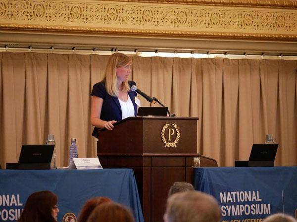 Katrina Mitchell, supervisor of the Sex Offender Tracking Team, Case Analysis Division, National Center for Missing & Exploited Children, presents the plenary session 'Using Analytical Data to Assist With Sex Offender-Based Operations' at the 2019 National Symposium on Sex Offender Management and Accountability.
