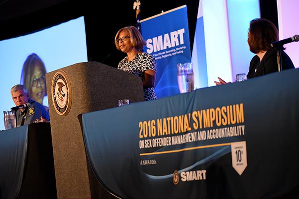 The Honorable Karol V. Mason, Assistant Attorney General, Office of Justice Programs, addresses the 2016 National Symposium.